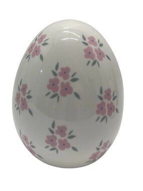 My Texas House Floral Ceramic Egg - White with Pink Flowers Large New